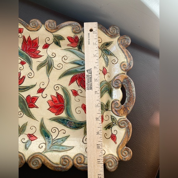 Signed Serving Tray Studio Art Pottery Handmade Stoneware Bucks Floral - Picture 3 of 7
